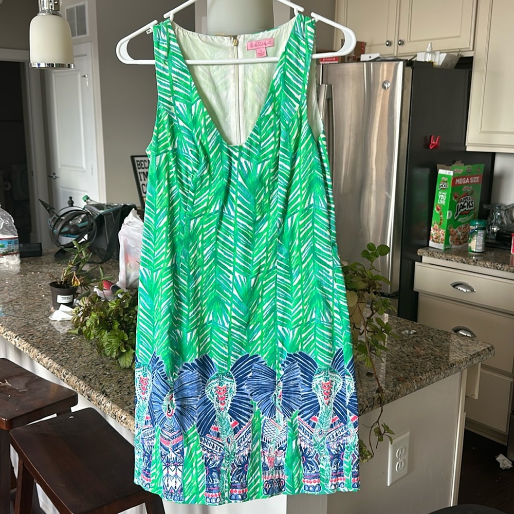Lilly Pulitzer Tandie Shift Dress Toucan Green Costa Verde Elephants